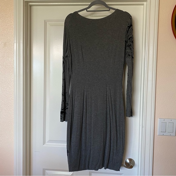 Vintage Cache Gray Dress Long Sleeve W/Black Velvet Design - Picture 7 of 9